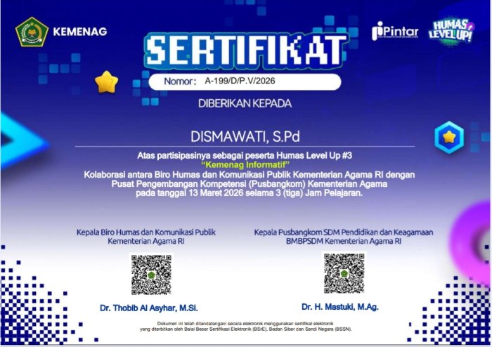 MAN 1 Sarolangun Raih Sertifikat Humas Level Up 3