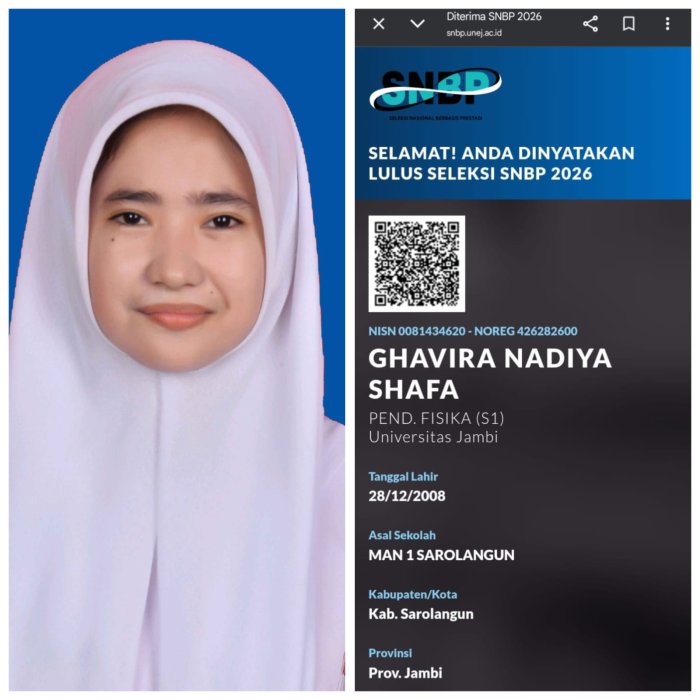 Siswi MAN 1 Sarolangun Lolos SNBP ke Universitas Jambi