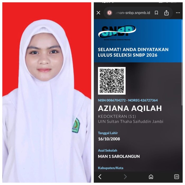 Siswi MAN 1 Sarolangun Lolos Kedokteran UIN Jambi Lewat SNBP